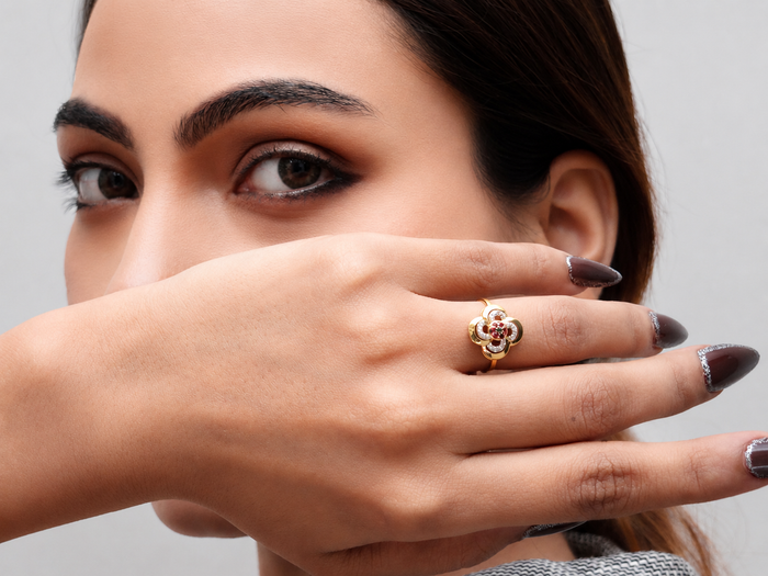 Golden Pink Stone Flower Ring