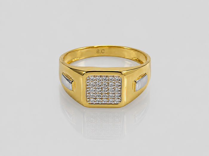Golden Men's CZ Square Statement Ring