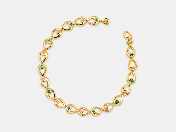 Golden Multicolour Stone Marquise Link Bracelet