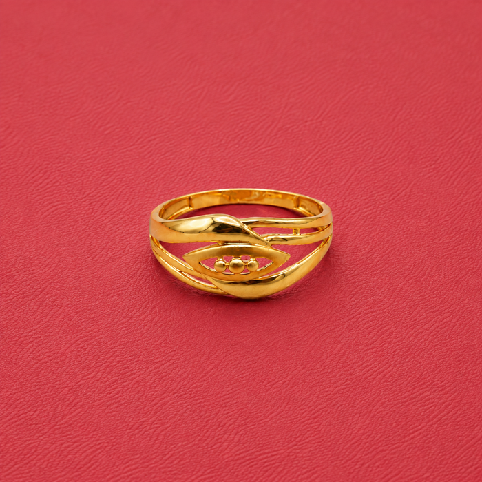 Golden Openwork Leaf & Bead Ring
