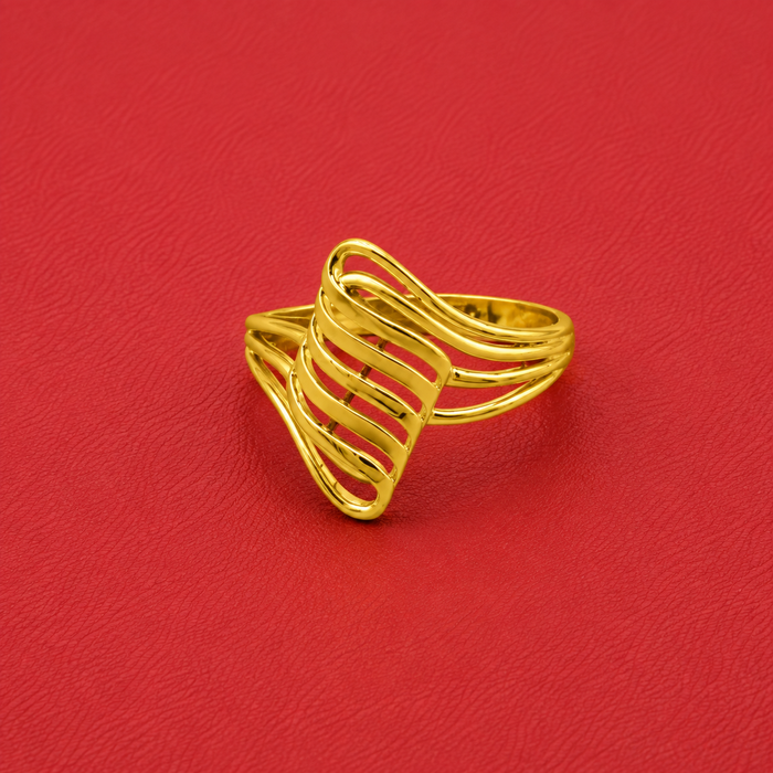 Golden Openwork Ribbed Wave Ring