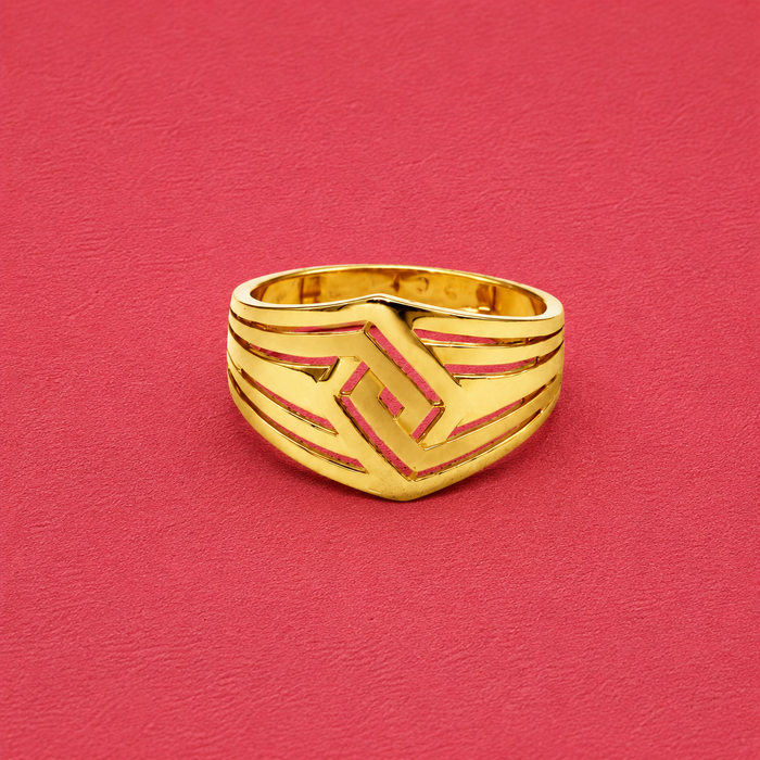 Golden Geometric Maze Band Ring