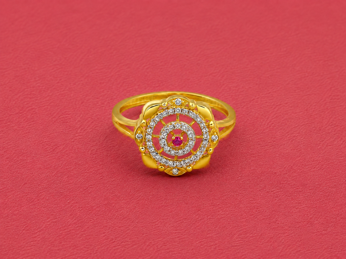 Golden Ruby Centre CZ Halo Ring