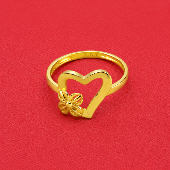 Golden Open Heart & Flower Ring