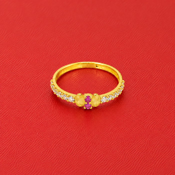 Golden Ruby & CZ Line Band Ring