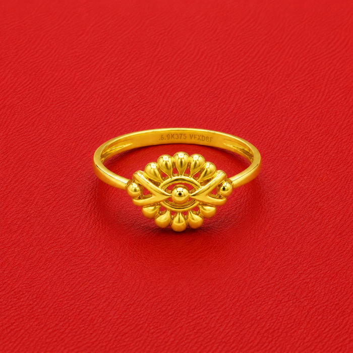 Golden Sunburst Floral Bead Ring