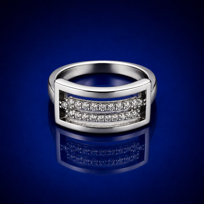 Silver Openwork Rectangle CZ Frame Ring