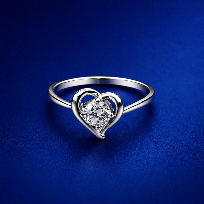 Silver Solitaire Open Heart Ring