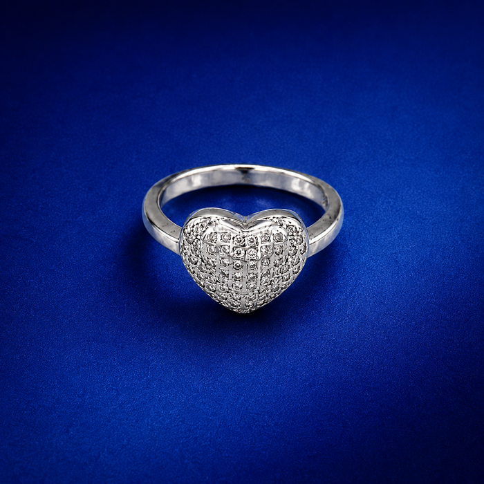 Silver Puffed Pave Heart Ring