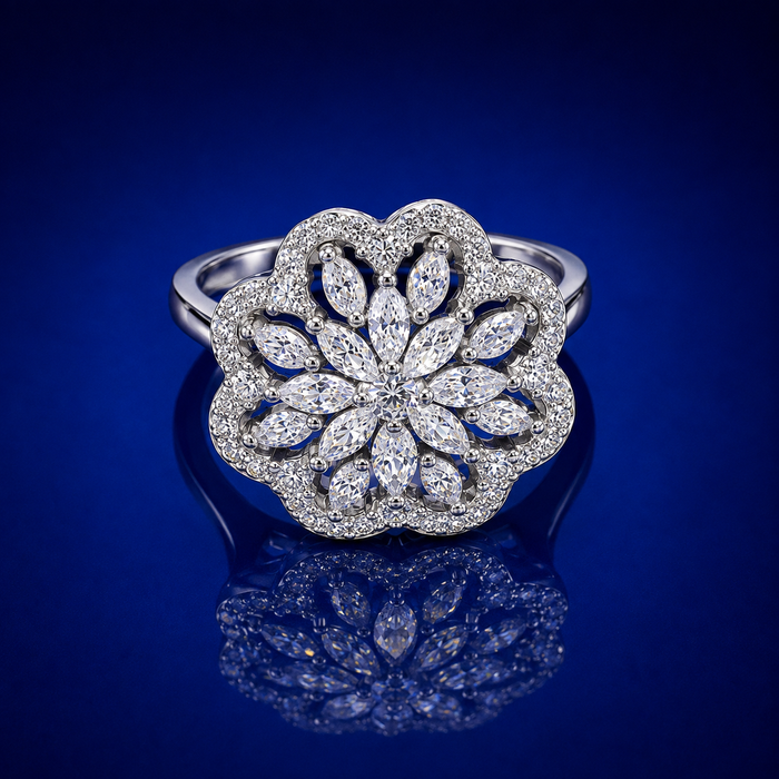 Silver Marquise Petal Flower Cocktail Ring