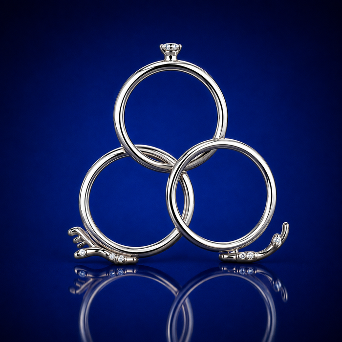 Silver Triple Interlocking Band Ring Set