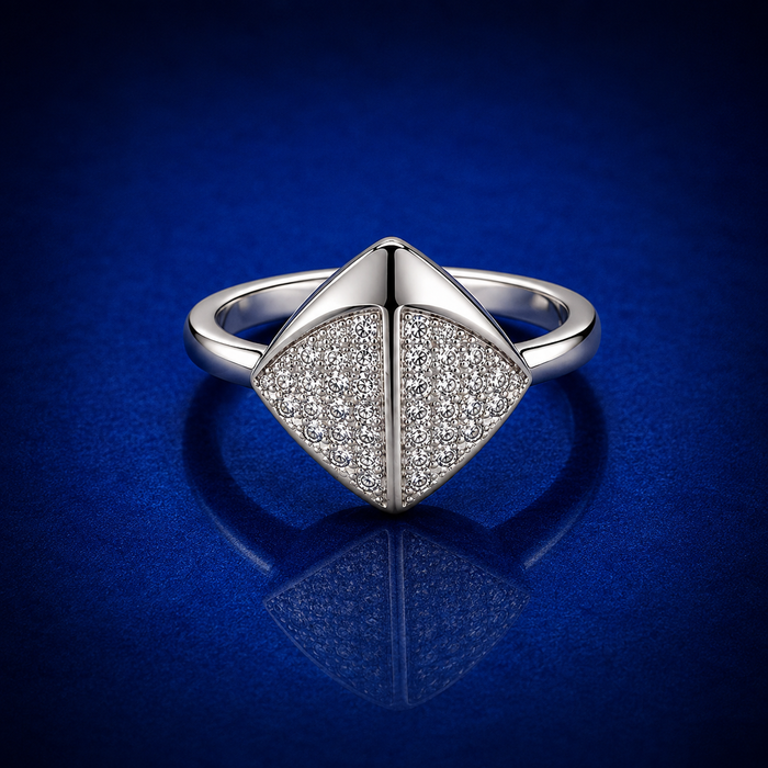 Silver Pave Pyramid Dome Ring