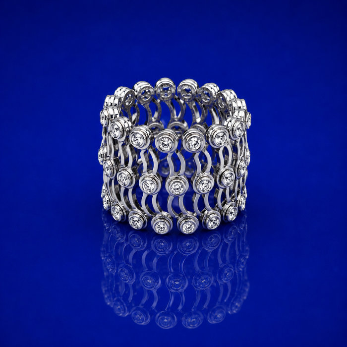 Silver Wide Multi-Row Bezel CZ Band Ring