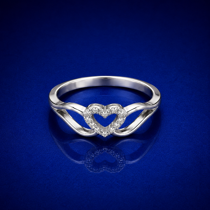 Silver Open Pave Heart Crossover Ring
