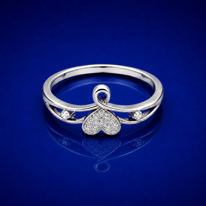 Silver Pave Heart Bow Ring