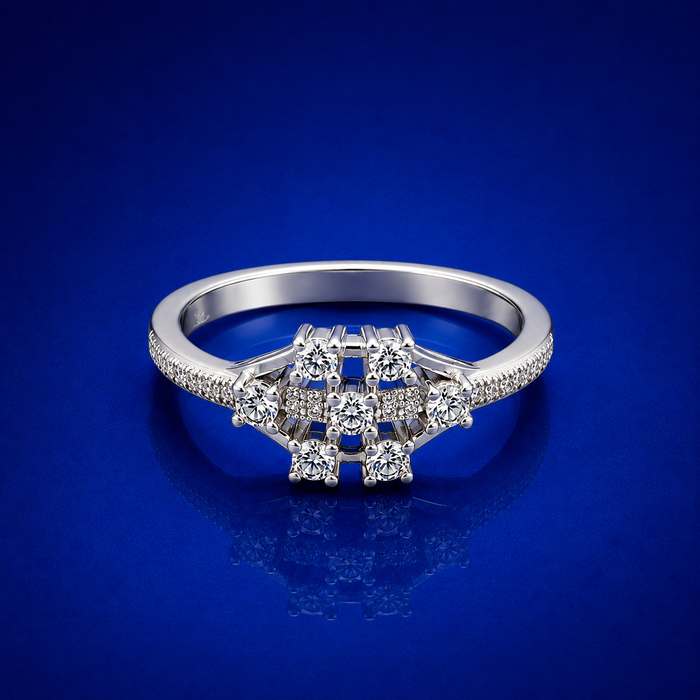 Silver CZ Cluster Geometric Ring