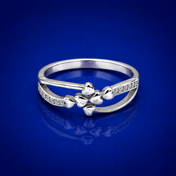 Silver Triple Heart Pave Split Band Ring
