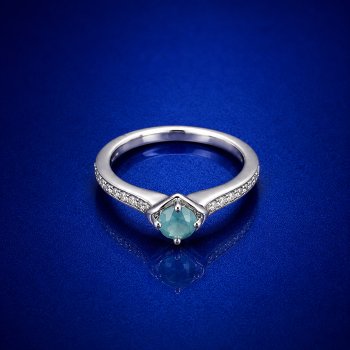 Silver Aqua Round Stone Chevron Ring