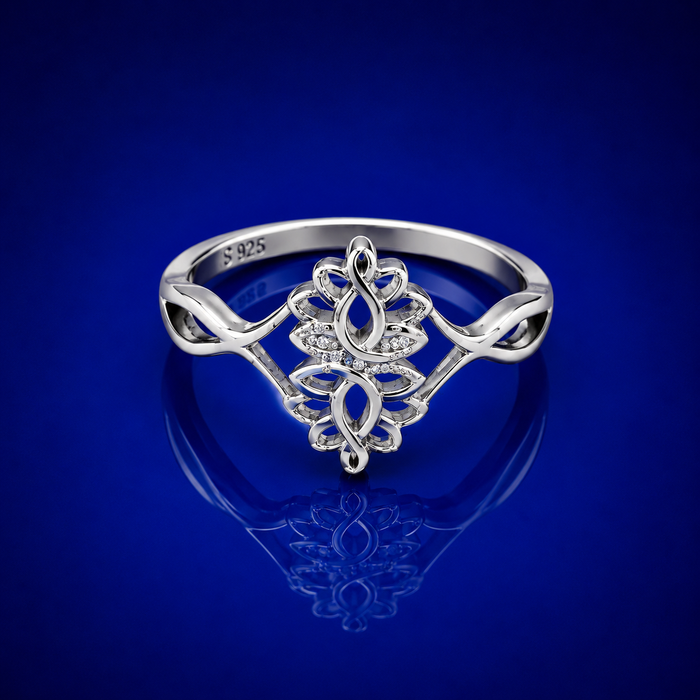 Silver Openwork Filigree Lotus Ring