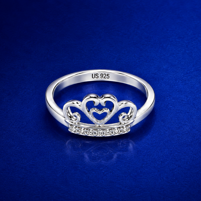 Silver Openwork Crown Heart Ring