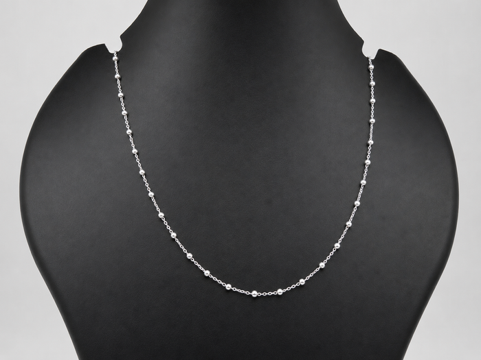 Silver Moon-Cut Bead Station Chain