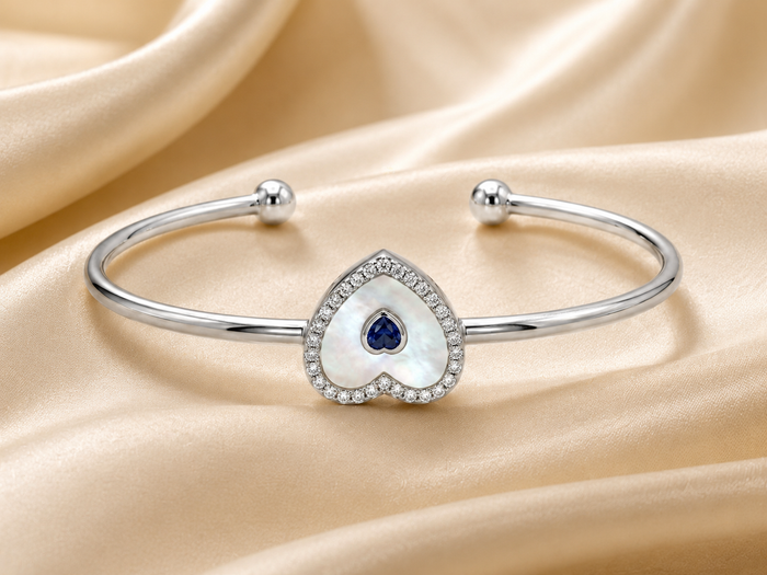 Silver Mother of Pearl Heart Cuff Bracelet