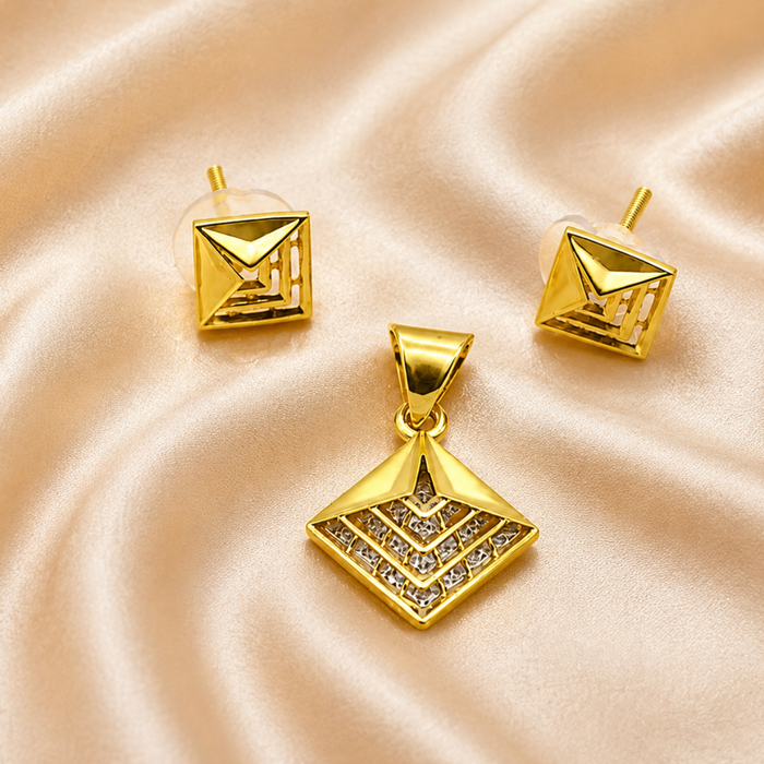 Golden Pyramid CZ Pendant & Stud Set