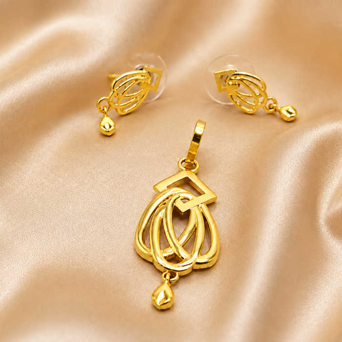 Golden Openwork Loop Pendant & Drop Earring Set