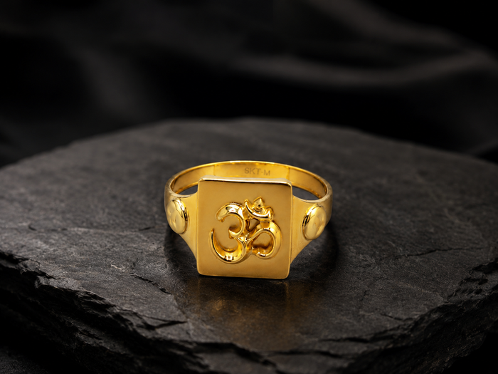 Golden Men's Om Symbol Signet Ring