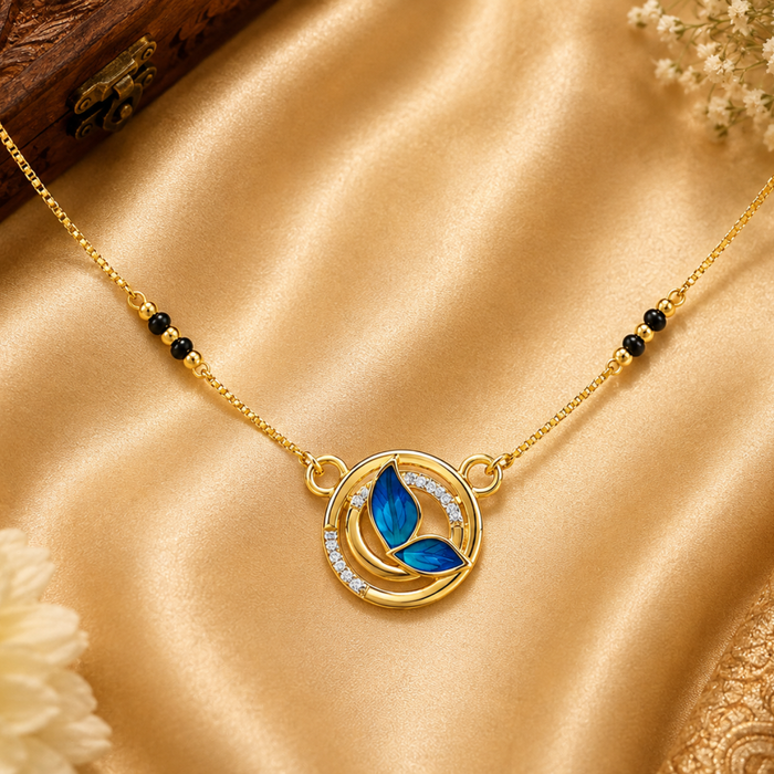 Golden Blue Enamel Butterfly Ring Mangalsutra