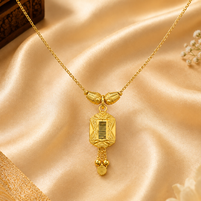 Golden Filigree Barrel Pendant Mangalsutra