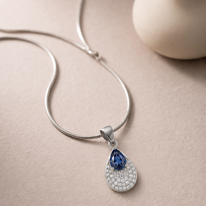 Silver Blue Pear Stone Teardrop Pendant