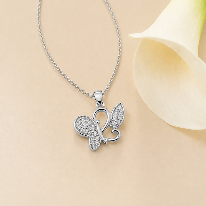 Silver Pave Swirl Butterfly Pendant