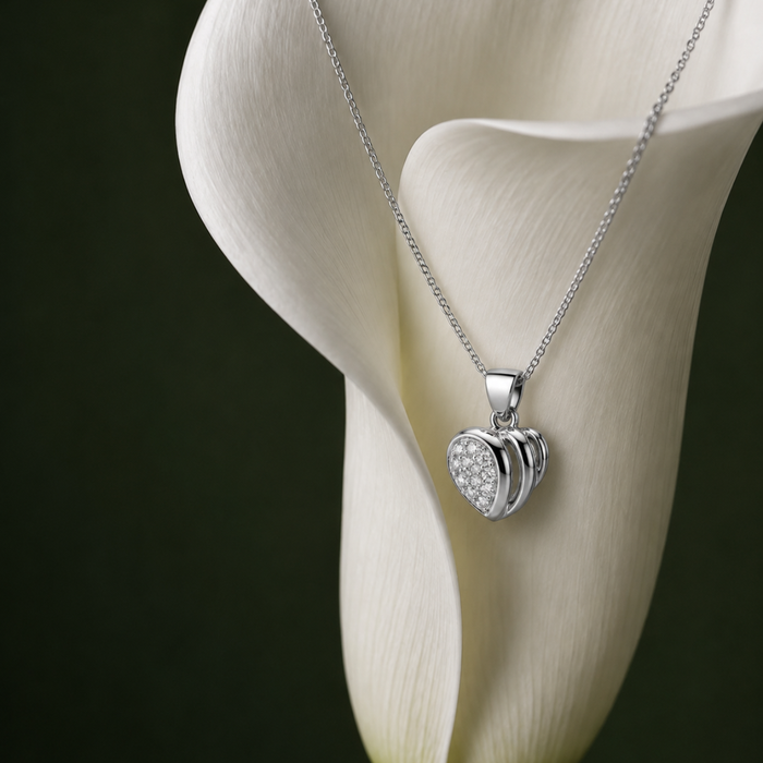 Silver Puffed Pave Heart Pendant