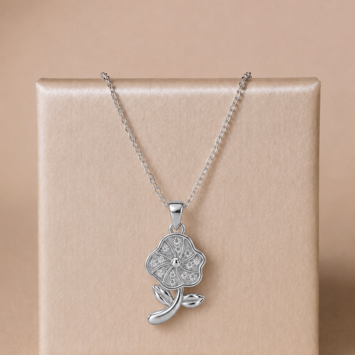 Silver Pave Wildflower Stem Pendant