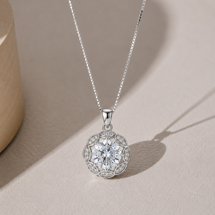 Silver Vintage Halo Solitaire Pendant