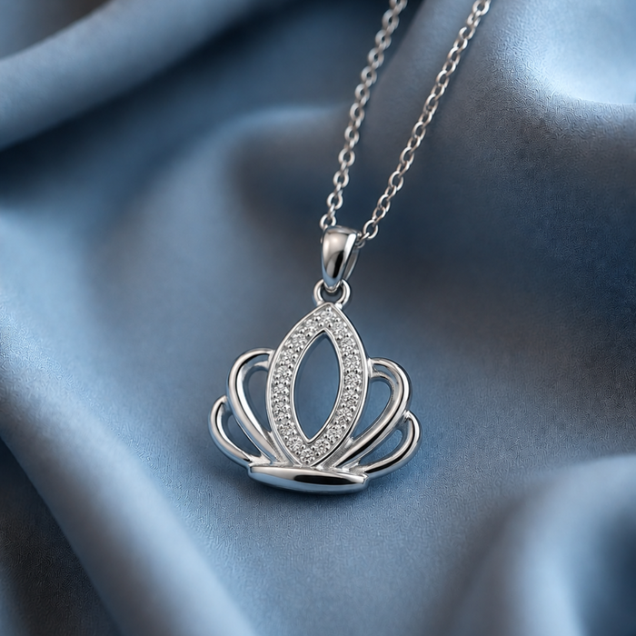 Silver Marquise Pave Crown Pendant