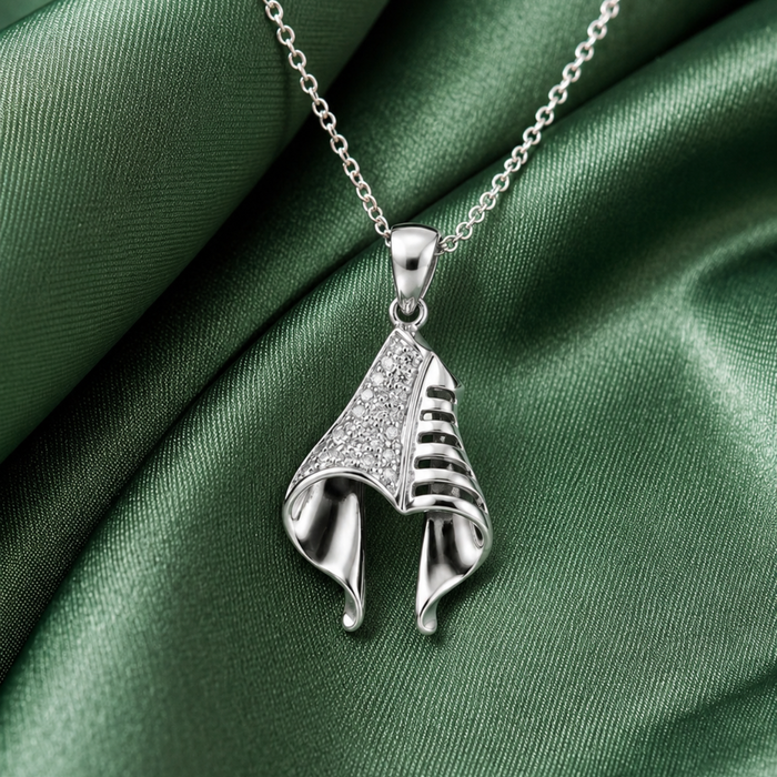 Silver Draped Ribbon Fold Pave Pendant