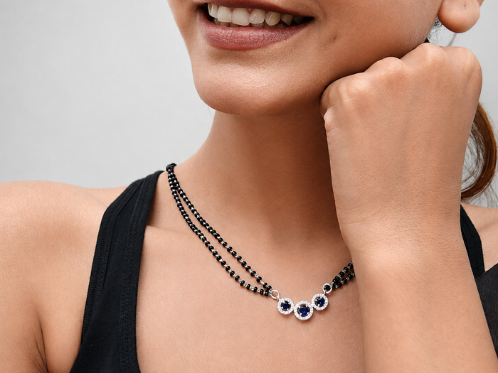 Silver Blue Stone Trio Mangalsutra