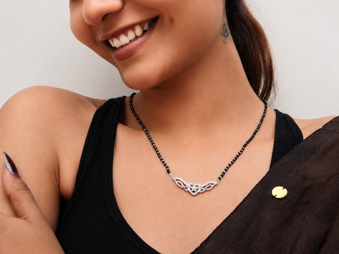 Silver CZ Openwork Wing Mangalsutra