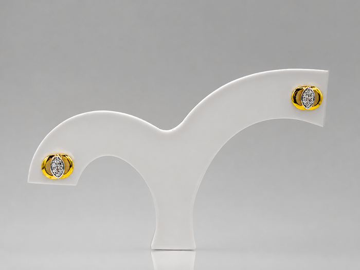 Two-Tone Golden Rounded Clover CZ Studs