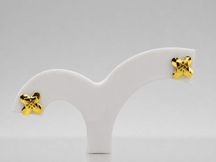 Golden Four-Petal Textured Studs