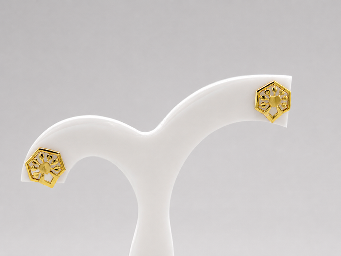 Two-Tone Golden Hexagon Openwork Studs