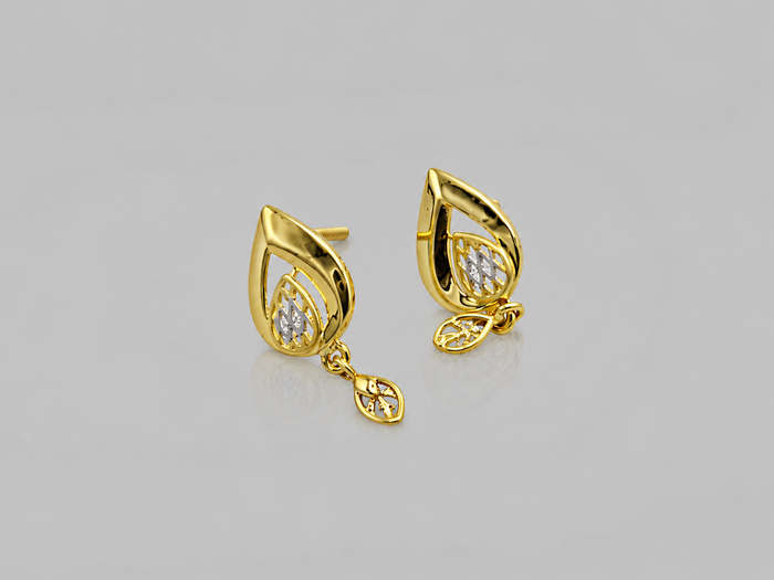 Golden CZ Leaf Drop Earrings