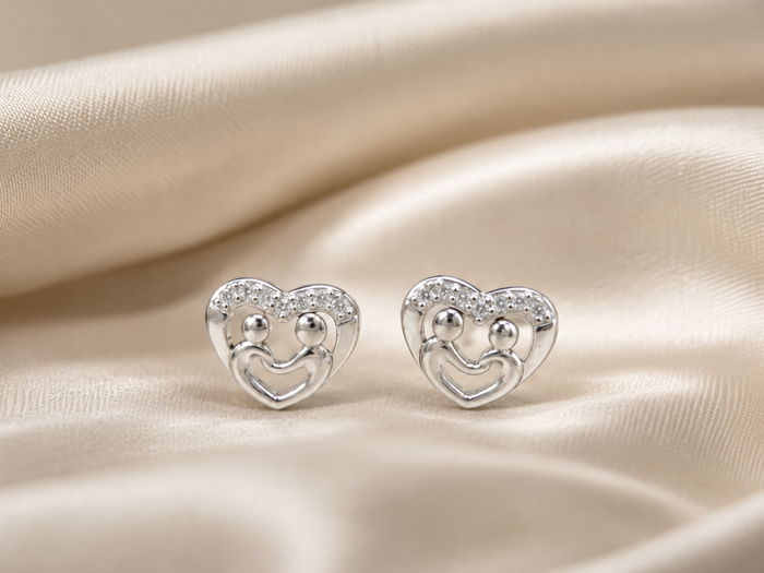 Silver Smiley Heart Openwork Studs