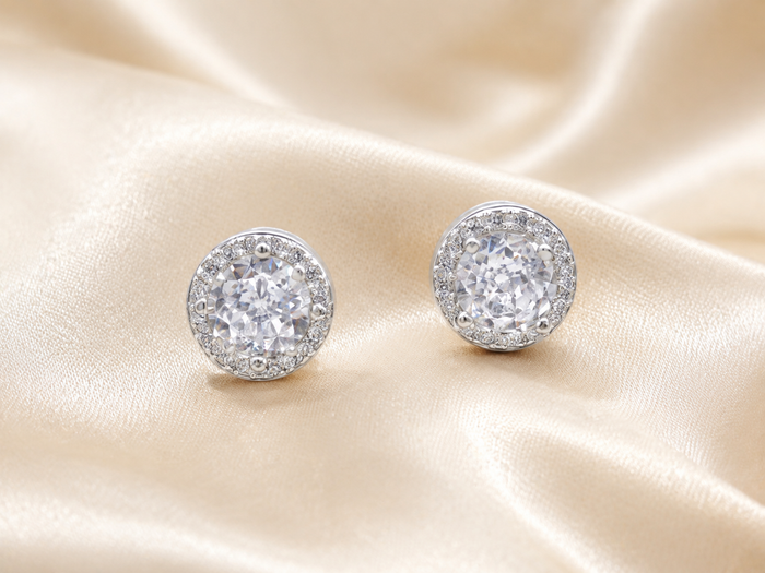 Silver Round Pave Cluster Halo Studs