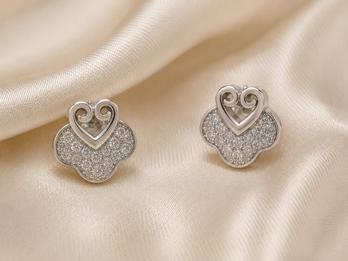 Silver Pave Clover & Heart Studs