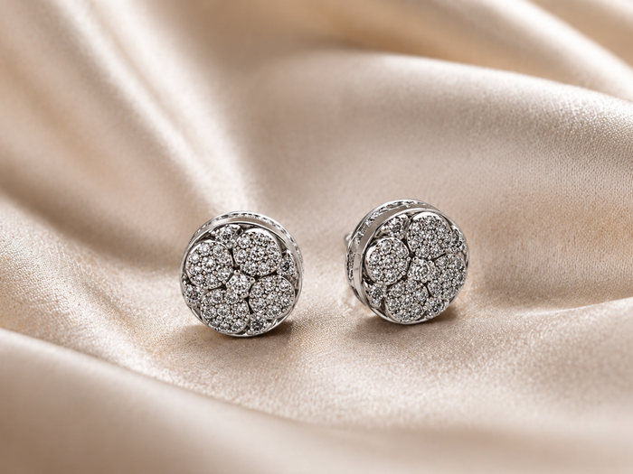Silver Large Domed Pave Cluster Studs