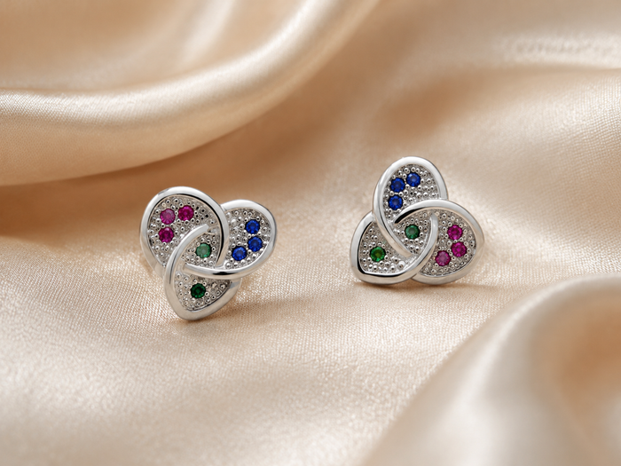 Silver Multicolour Trinity Knot Studs