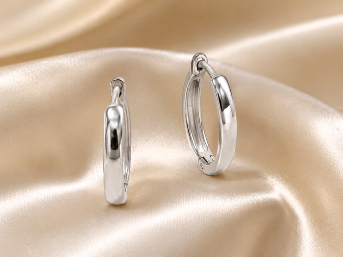 Silver Polished Wide Huggie Hoops